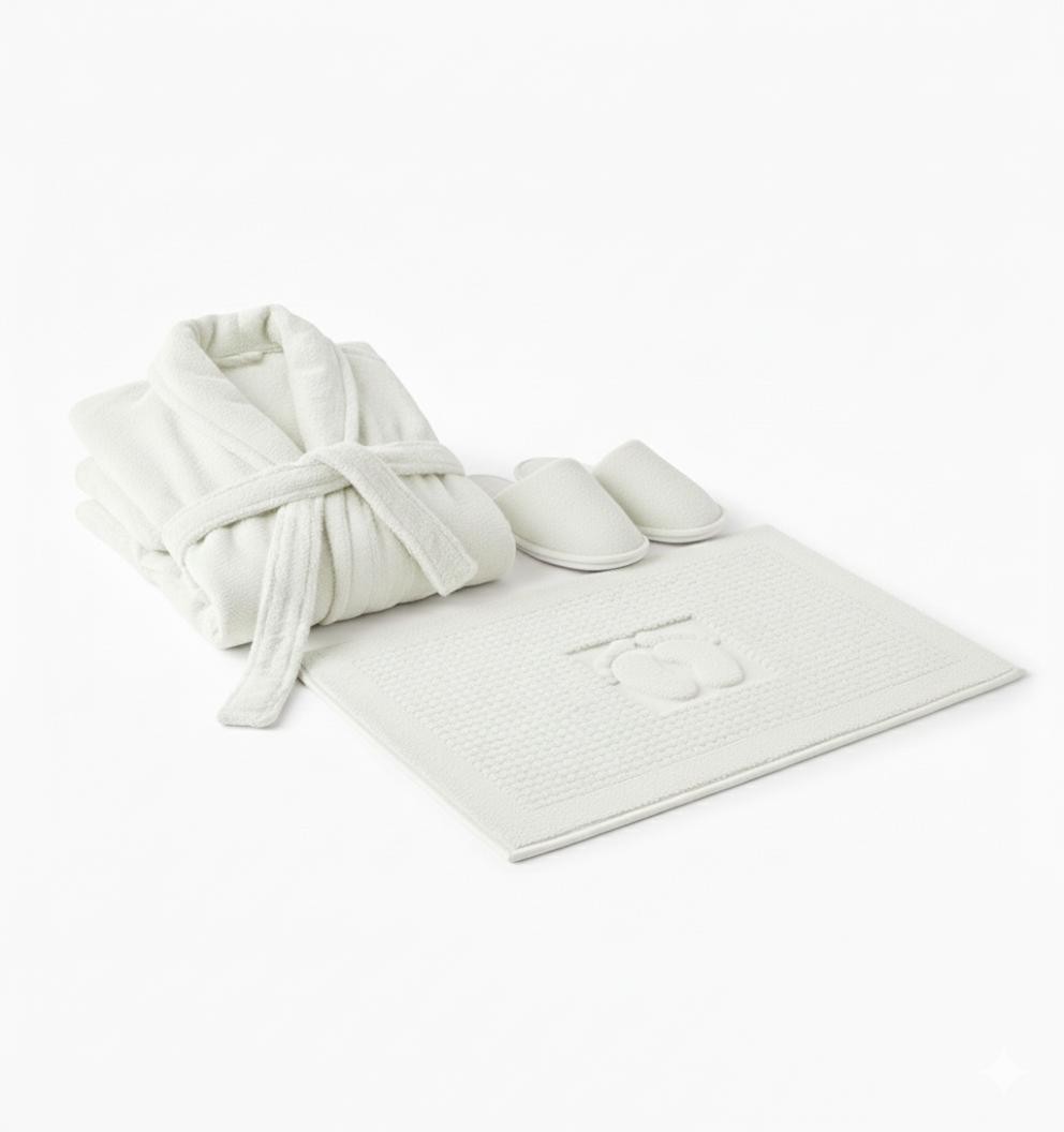 Jacquarddina Premium Bath Set – Bathrobe, Slippers & Bath Mat | 100% Pure Cotton