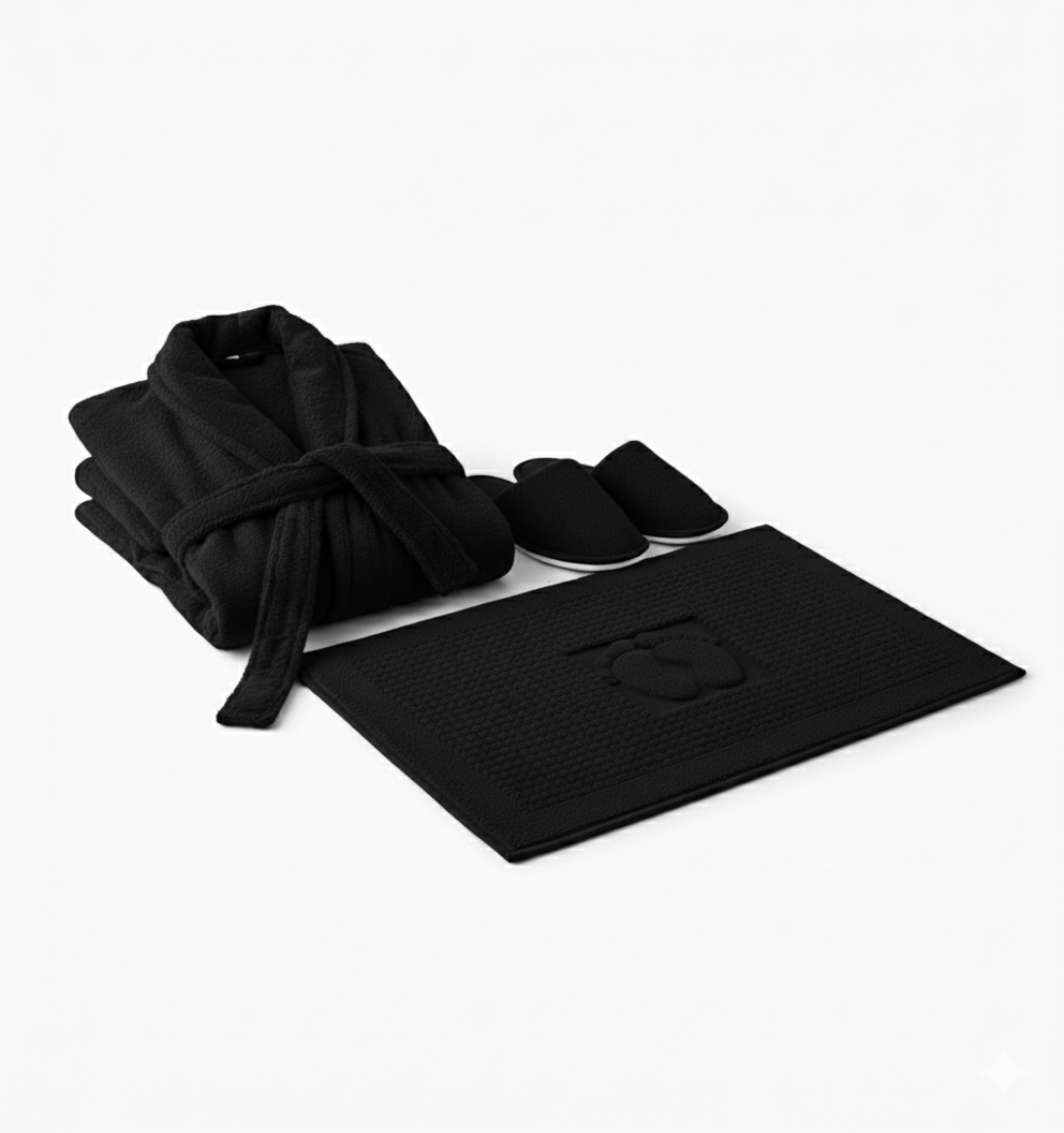 Jacquarddina Premium Bath Set – Bathrobe, Slippers & Bath Mat | 100% Pure Cotton