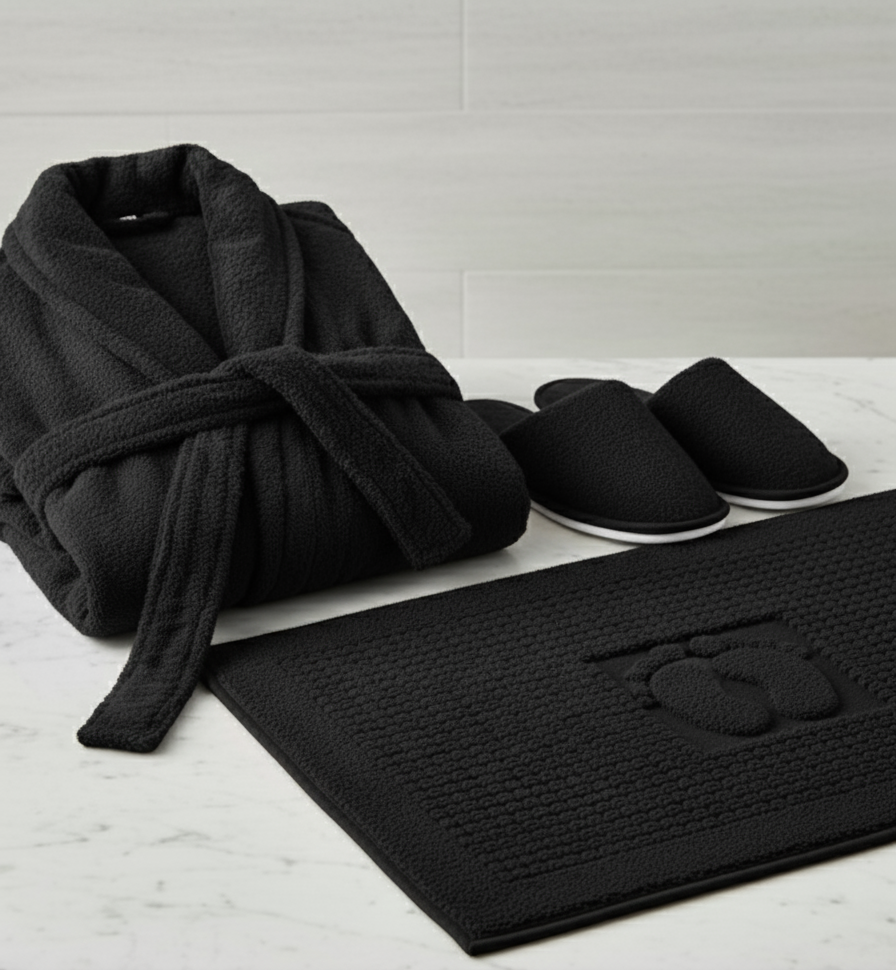 Jacquarddina Premium Bath Set – Bathrobe, Slippers & Bath Mat | 100% Pure Cotton