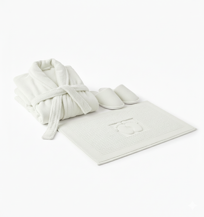 Jacquarddina Premium Bath Set – Bathrobe, Slippers & Bath Mat | 100% Pure Cotton