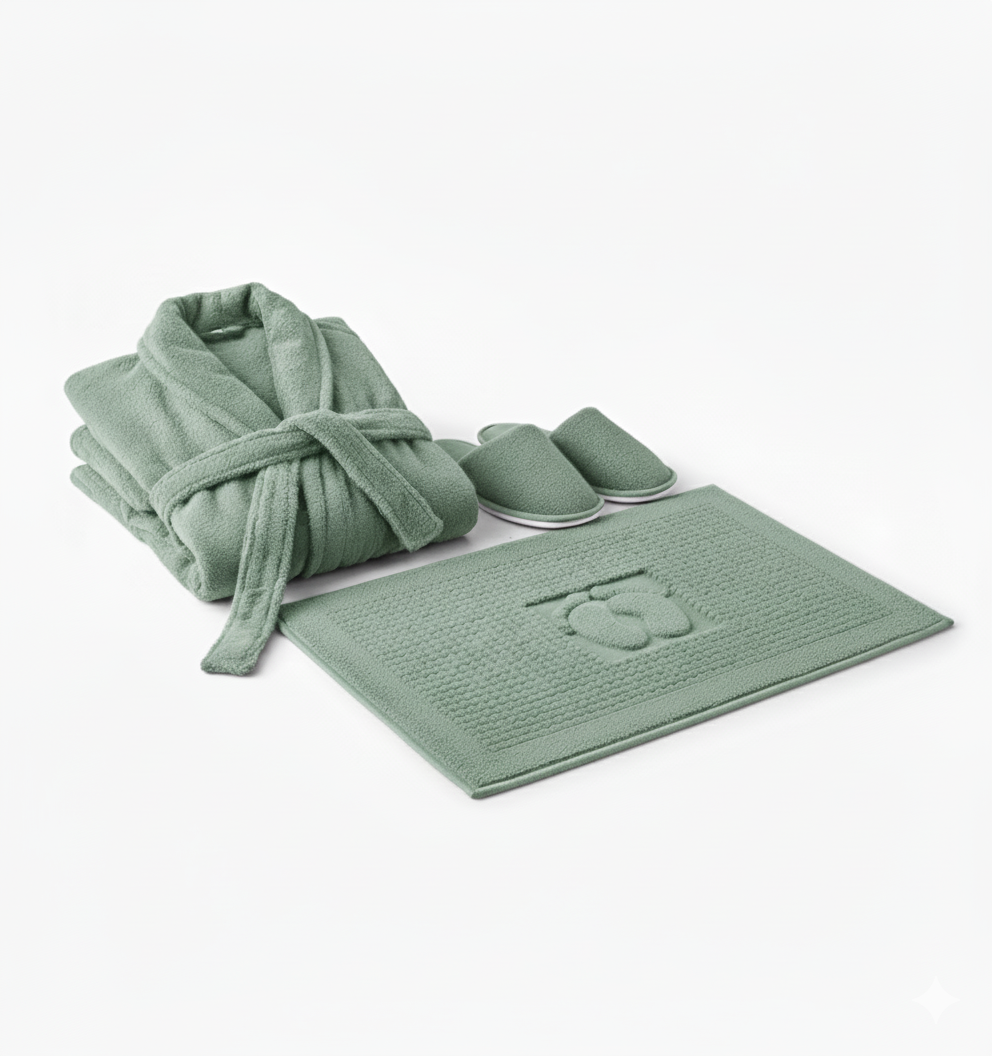 Jacquarddina Premium Bath Set – Bathrobe, Slippers & Bath Mat | 100% Pure Cotton