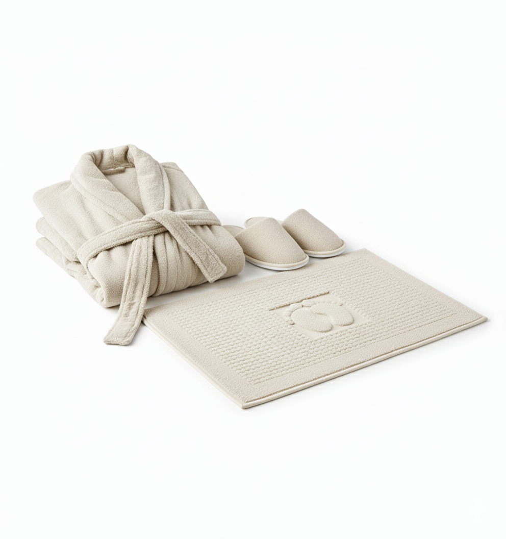 Jacquarddina Premium Bath Set – Bathrobe, Slippers & Bath Mat | 100% Pure Cotton