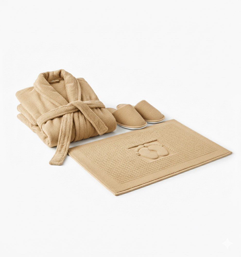 Jacquarddina Premium Bath Set – Bathrobe, Slippers & Bath Mat | 100% Pure Cotton
