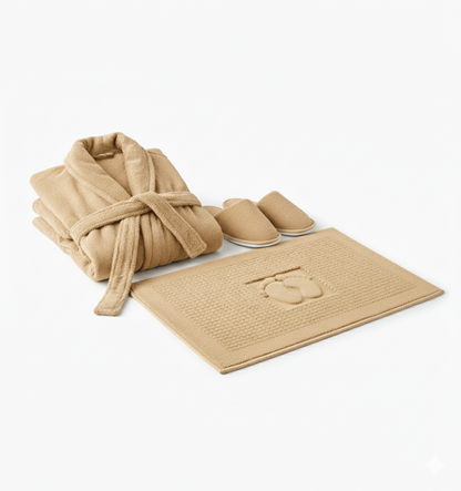Jacquarddina Premium Bath Set – Bathrobe, Slippers & Bath Mat | 100% Pure Cotton